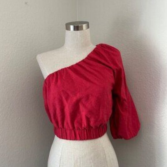 NWOT Abercrombie one-shoulder linen blend top - Picture 3 of 3